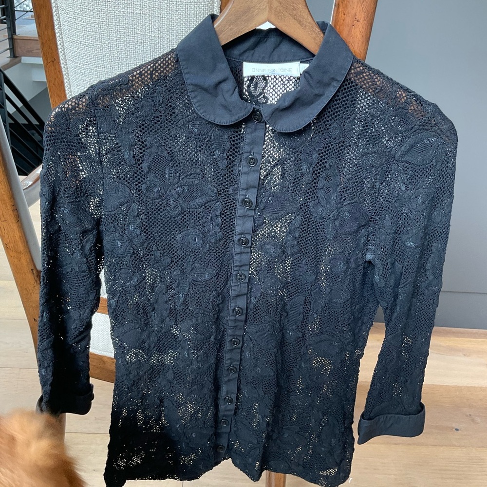 Anne Fontaine Black Lace Top Size 40